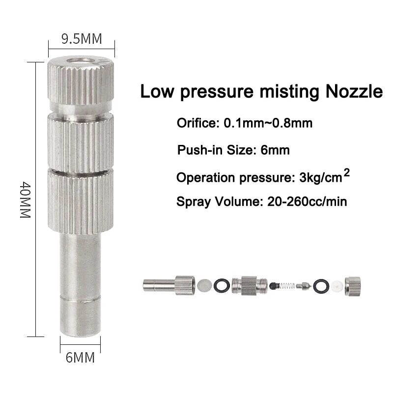 10 DB ködhűtő csúszózár fúvóka belső szűrővel 6 mm alacsony nyomású porlasztó mikrofúvókák kerti öntöző spray