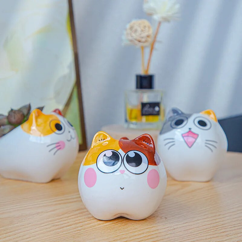 Mini kerámia virágcserepes macska formájú rajzfilm Aranyos cserepes növény asztali cserepes kifejezés macska növénycserép íróasztal Díszítsd kis díszt