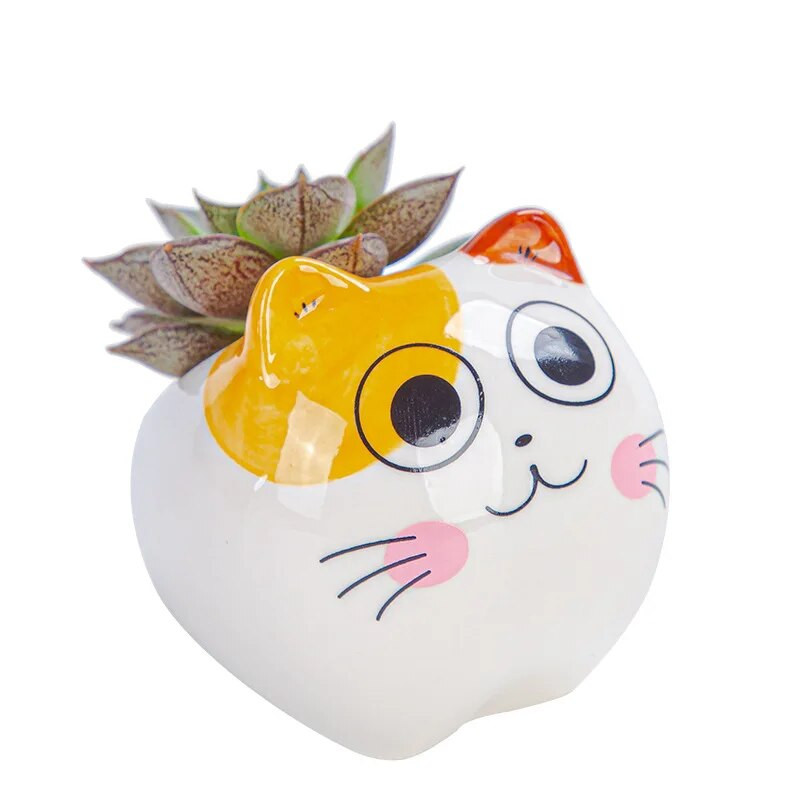 Mini kerámia virágcserepes macska formájú rajzfilm Aranyos cserepes növény asztali cserepes kifejezés macska növénycserép íróasztal Díszítsd kis díszt