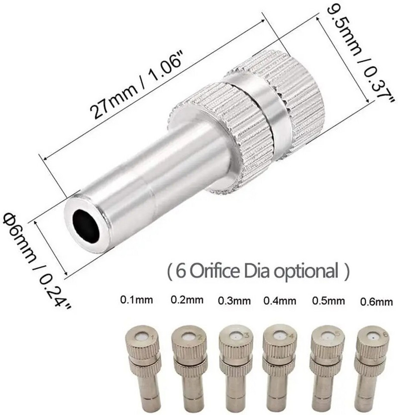 2 DB párásító fúvóka porlasztó 6 mm-es pólóval, gyorscsatlakozással