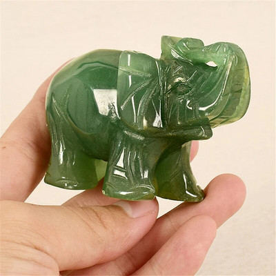 Lucky Elephant Green Aventurine Jade Ston Fortune Άγαλμα Φενγκ Σούι Στολίδι Αγαλματίδιο Τσάκρα Θεραπευτικές Πέτρες Αγάλματα Χειροτεχνίας Διακόσμηση