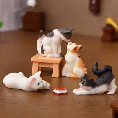Figurine drăguțe Animale din desene animate în miniatură Ornament din rășină de pisică Micro Peisaj Kawaii Accesorii de birou pentru decorare acasă Cadou pentru copii