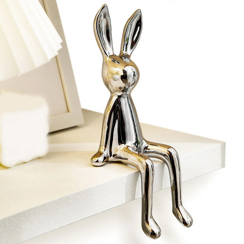 Nyúlszobrok Kerámia kézművesség Kreatív Fényes Modern skandináv állatfigurák Dekoratív Dísz Állatfigurák Asztali dekoráció