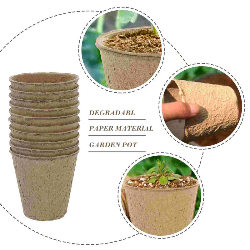 Kerek biológiailag lebomló tőzegcserepek, indítócserepek, indítócserepek zöldségekhez, gyümölcsökhöz, pozsgásokhoz - 10 db.
