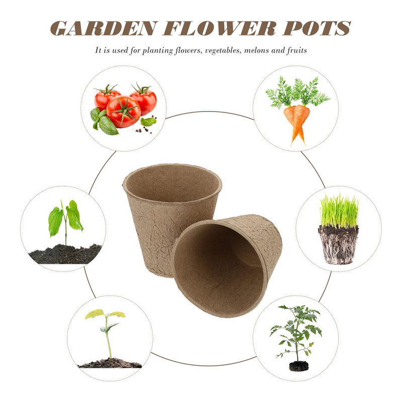 Kerek biológiailag lebomló tőzegcserepek, indítócserepek, indítócserepek zöldségekhez, gyümölcsökhöz, pozsgásokhoz - 10 db.