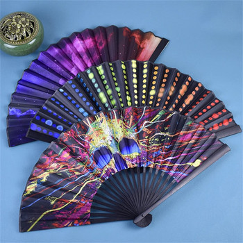 Ανοιχτό 42cm Πτυσσόμενος ανεμιστήρας Χεριού Ανεμιστήρας Rainbow Print Ringing Bamboo Bone Fan Cooling Handheld Fan Festival Performance Dance Fan Gifts