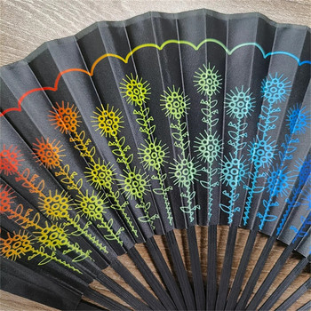 Ανοιχτό 42cm Πτυσσόμενος ανεμιστήρας Χεριού Ανεμιστήρας Rainbow Print Ringing Bamboo Bone Fan Cooling Handheld Fan Festival Performance Dance Fan Gifts