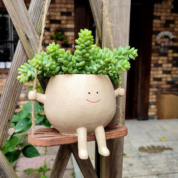 Ανθεκτικό στην ηλιακή ακτινοβολία Βροχή φυτευτής Cute Face Design Swing Plant Pot for Home Garden Dorable for Indoor for Plant