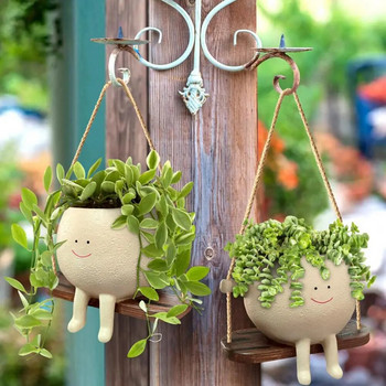 Ανθεκτικό στην ηλιακή ακτινοβολία Βροχή φυτευτής Cute Face Design Swing Plant Pot for Home Garden Dorable for Indoor for Plant