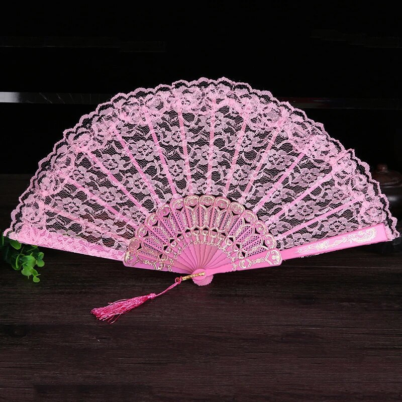 Fekete spanyol viktoriánus kézi legyező esküvői bulihoz Favor Díszes ruha Összecsukható Csipke Zseb Legyező Cosplay Party Ősi legyeződísz