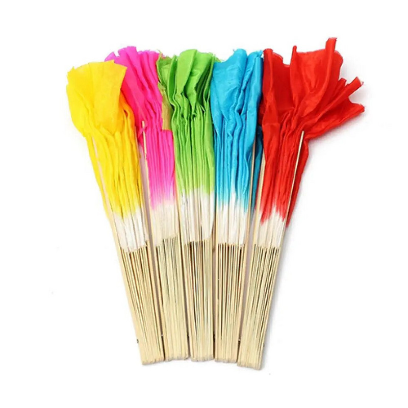 Kínai stílusú, kézzel készített bambusz nyél mesterséges selyem népművészet hastánc legyező színátmenet hosszú dekoratív legyező dekoratív legyezők