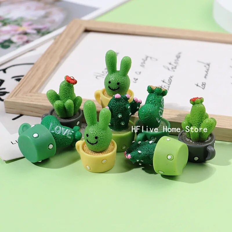 1db/4db Aranyos mini gyanta kaktusz mikro tájdísz miniatűr lakberendezési cikkek kerti növények cserepes szobor autó dekoráció