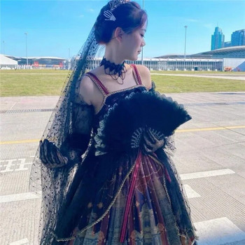 Πτυσσόμενος ανεμιστήρας Lolita Sweet Fairy Girl Dark Gothic Court Dance Hand Fan Art Crafts Δώρο ντεκόρ για πάρτι γάμου