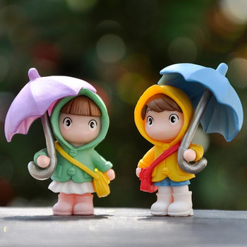 Сладък дъждобран Чадър Момче Момиче Кукла Малък орнамент Украса за работен плот Аксесоари за кукли Подарък Детски играчки Микро пейзаж