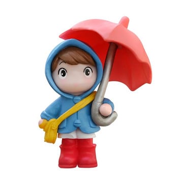 Сладък дъждобран Чадър Момче Момиче Кукла Малък орнамент Украса за работен плот Аксесоари за кукли Подарък Детски играчки Микро пейзаж