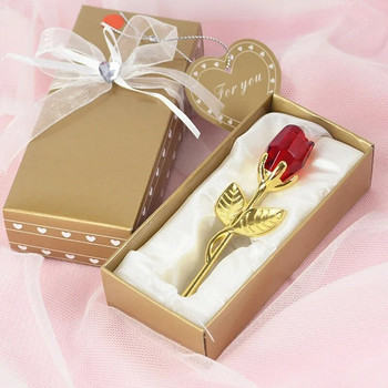 Подарък за Свети Валентин Кристална мечка Стъклена роза Изкуствено цвете Моден орнамент Прекрасно животно Сватбен домашен декор за приятелка
