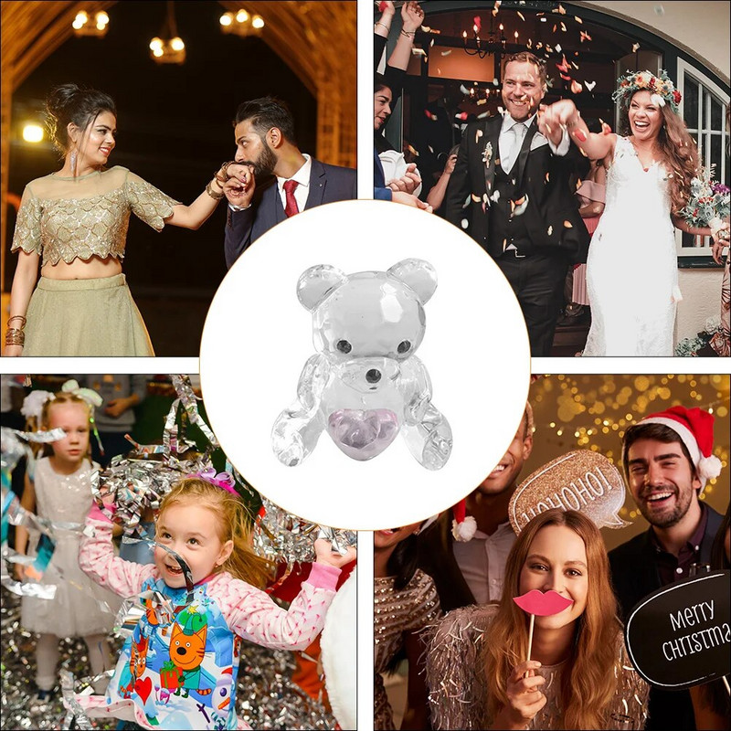 Üveg átlátszó medve figura, imádnivaló üvegszobor asztali dísz