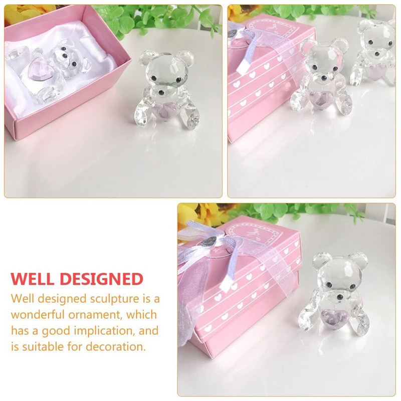 Üveg átlátszó medve figura, imádnivaló üvegszobor asztali dísz