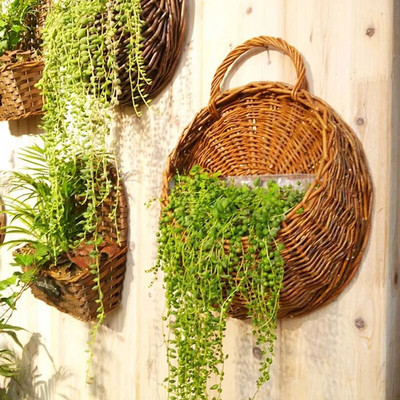 Jardinera de flori din ratan din răchită realizată manual Coș de răchită din rattan pentru agățat pe perete Suport pentru plante ghiveci de viță de vie de grădină.