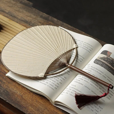 Ventilator clasic japonez și vânt Tuan, hârtie Xuan goală, realizată manual, cadou de decorare a casei de petrecere din bambus și puf