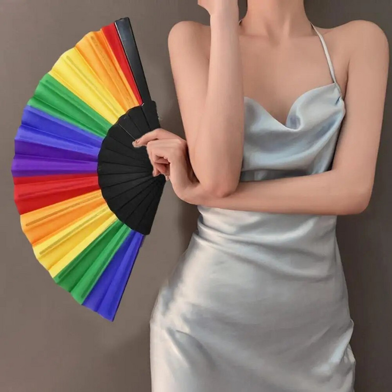 Kompakt utazási ventilátor kézi ventilátor Színes szivárványos összecsukható ventilátor Könnyű, kompakt kézi ventilátor partidekorációhoz