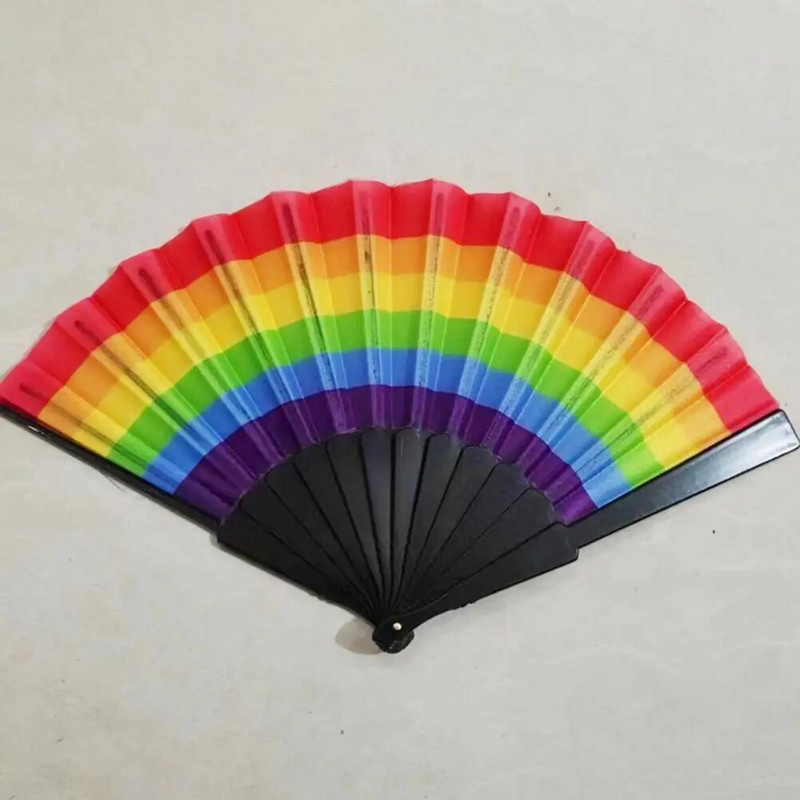 Kompakt utazási ventilátor kézi ventilátor Színes szivárványos összecsukható ventilátor Könnyű, kompakt kézi ventilátor partidekorációhoz