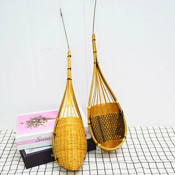 Ръчно изработена бамбукова плетена висяща кошница Вътрешна/външна висяща кашпа Плетена кошница Закачалка за растения Градинска лозова саксия Поставка за растения