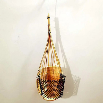 Kézzel készített bambusz szőtt akasztós kosár beltéri/kültéri függő ültetőgép szőtt kosár virágtartó kerti szőlő cserepes növénytartó