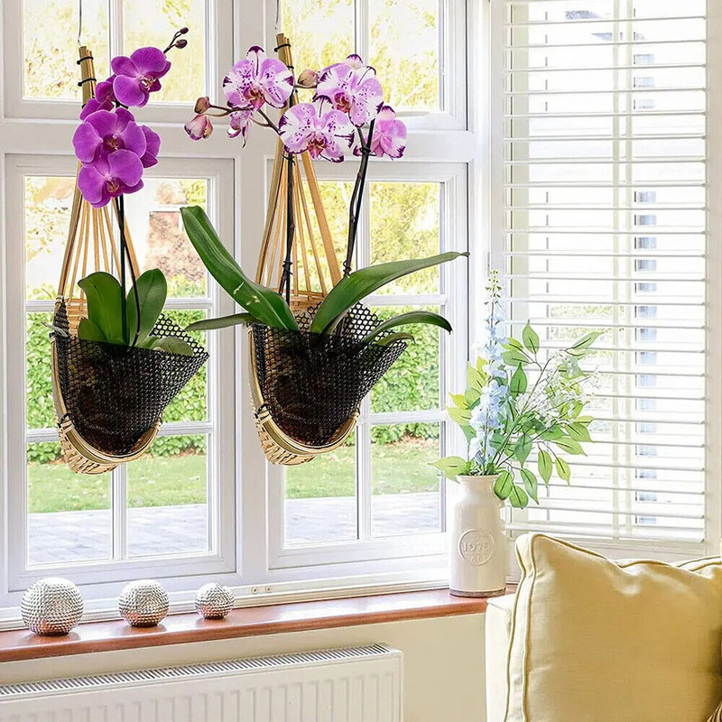 Kézzel készített bambusz szőtt akasztós kosár beltéri/kültéri függő ültetőgép szőtt kosár virágtartó kerti szőlő cserepes növénytartó