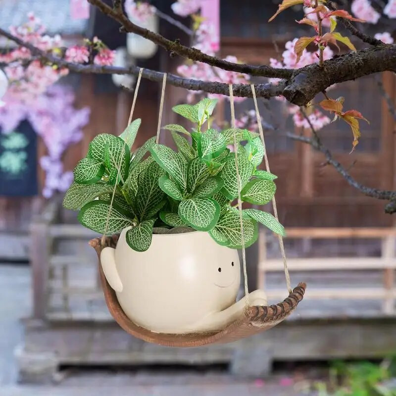 kreatív Swing Face ültető edények Akasztható gyantafejű ültetőgépek Virágcserepek Kreatív Dekoratív Aranyos pozsgások Növények Cserepes kosár