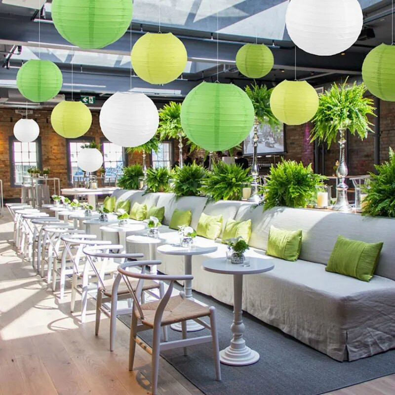 Kinų / Japonijos apvalus popierinis žibintas gimtadienio vestuvių dekoro gimtadienio dovanos amatai "pasidaryk pats" lempos baltas kabantis žibinto rutulys