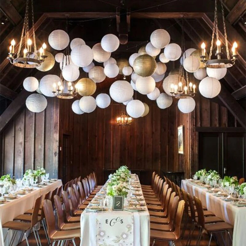 Kinų / Japonijos apvalus popierinis žibintas gimtadienio vestuvių dekoro gimtadienio dovanos amatai "pasidaryk pats" lempos baltas kabantis žibinto rutulys