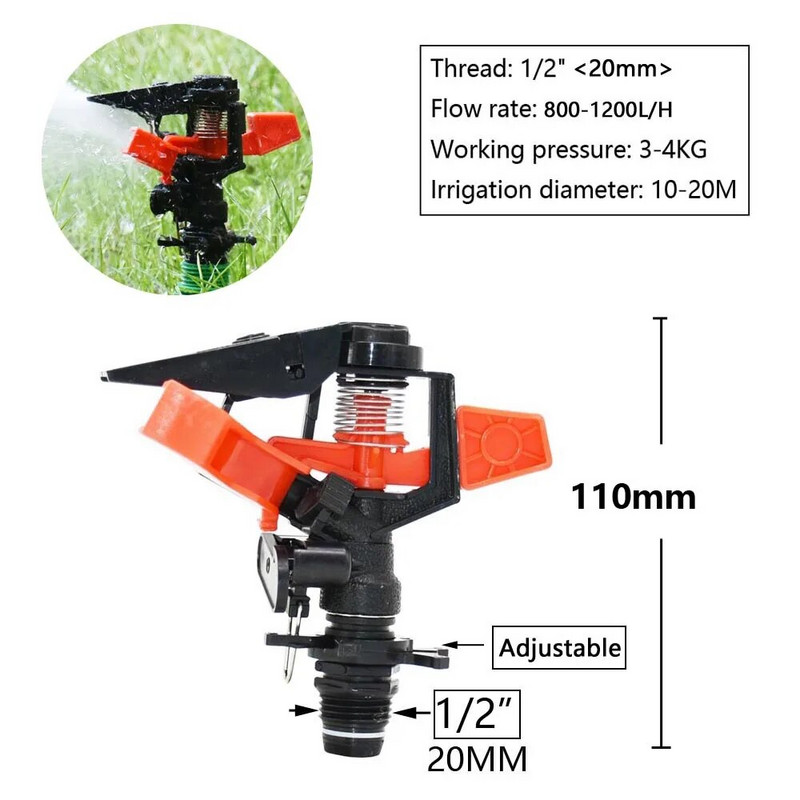 Állítható kerti fűlocsoló fúvókatartóval Forgó locsoló billenőfúvókák Kerti öntöző öntözés 1/2" 3/4" tömlő