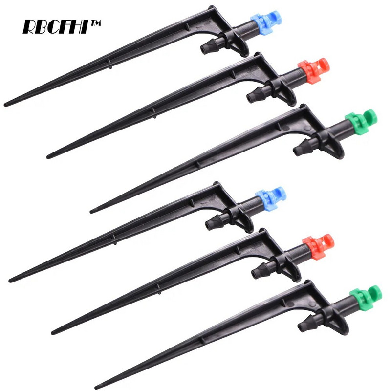RBCFHI 90/180/360 fokos mikroködösítő fúvóka 11 cm-es karón, 1/4 hüvelykes barb csatlakozó Kerti üvegházhatású öntözés öntözőfúvókák