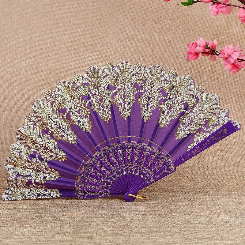 Művészi kézműves ajándék kínai stílusú összecsukható legyező kézi aranypor műanyag legyező tánc esküvői összecsukható ventilátor kézi dekoratív legyezők