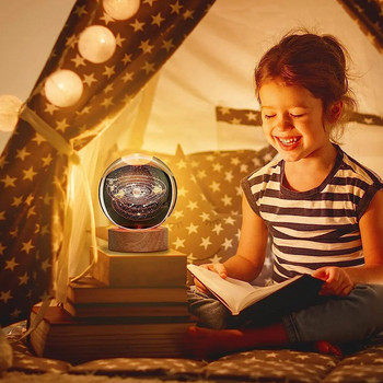 Светеща планетарна галактика Астронавт Кристална топка Нощни светлини USB захранване Топла нощна лампа Коледен детски подарък Нощна лампа