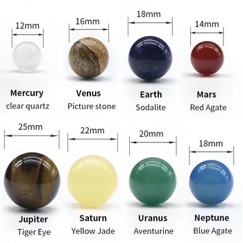 Естествен кристал 8 9 планети топка слънчева система слънчева скала кварцови камъни мъниста лечебна рейки чакра енергийна сфера галактика модел глобус