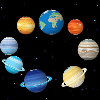 Οκτώ πλανήτες Πτυσσόμενα χάρτινα φανάρια με αστέρια από το διάστημα Outer Space Planet Theme Happy Birthday Party Decor Kids Planet Paper Lantern