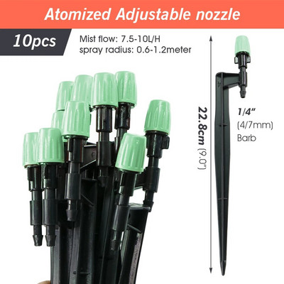 Állítható kerti csepegtető öntöző ködfúvókák, 6,0 csatlakozók, mikro áramlási fej csepegtetők 4/7 mm-es 1/4 hüvelykes tömlőhöz