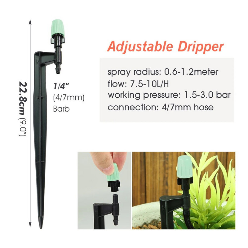 Állítható kerti csepegtető öntöző ködfúvókák, 6,0 csatlakozók, mikro áramlási fej csepegtetők 4/7 mm-es 1/4 hüvelykes tömlőhöz