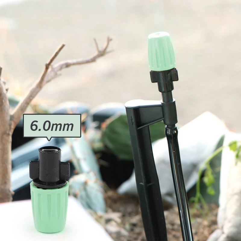 Állítható kerti csepegtető öntöző ködfúvókák, 6,0 csatlakozók, mikro áramlási fej csepegtetők 4/7 mm-es 1/4 hüvelykes tömlőhöz
