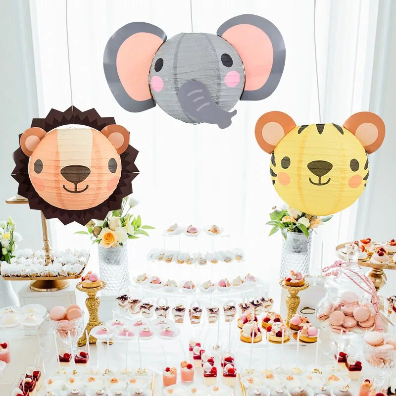 Állati dzsungel témájú bulilámpás rajzfilm Rókanyúl oroszlán Papírlámpás babazuhany akasztós dísz születésnapi barkács dekorációk