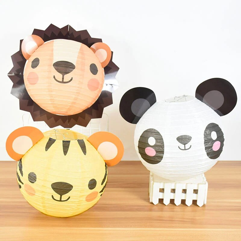Állati dzsungel témájú bulilámpás rajzfilm Rókanyúl oroszlán Papírlámpás babazuhany akasztós dísz születésnapi barkács dekorációk