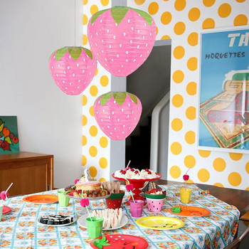 Φανάρι ροζ φράουλα σε σχήμα DIY Χάρτινο Φανάρι Χειρός Διακόσμηση για Παιδικό Πάρτυ Χρόνια Πολλά Γλυκά γενέθλια Διακοσμητικό φανάρι για πάρτι