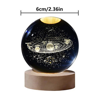 3D кристална топка Нощна светлина Слънчева система Космическа тема LED Декоративна светлина Дървена основа Астрономически нощни лампи Подарък за рожден ден