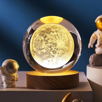 3D Crystal Ball Night Light Solar System Cosmic Theme Διακόσμηση LED Φως Ξύλινη Βάση Astronomy Nightlights Δώρο γενεθλίων