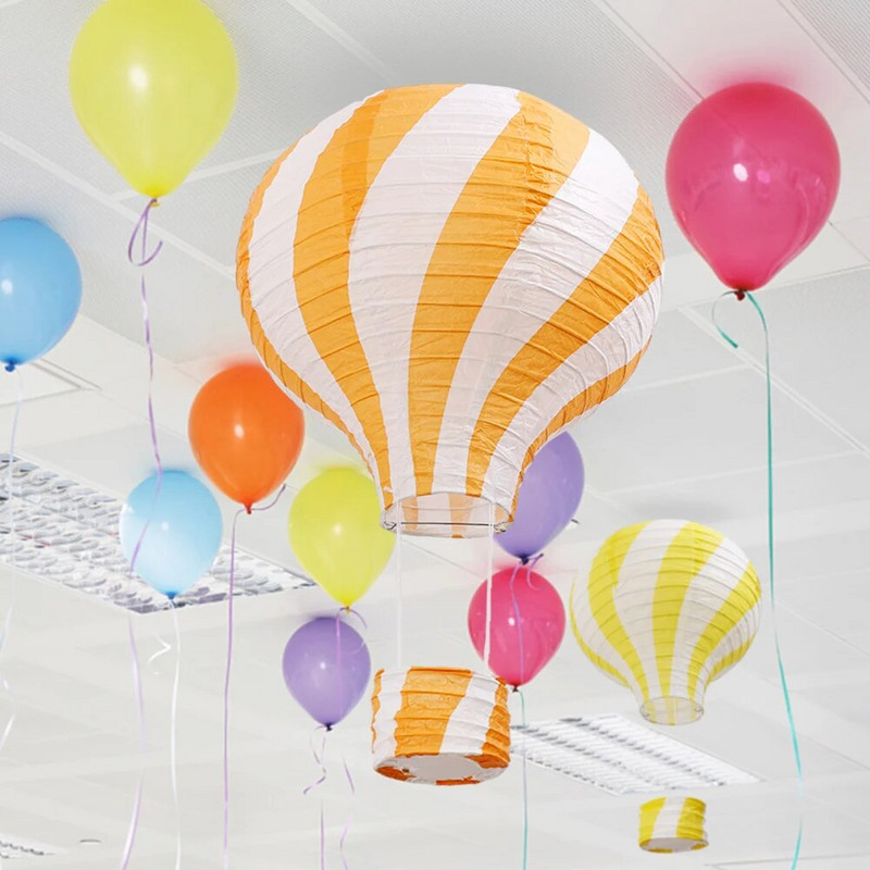 30 cm-es szivárványos hőlégballon, színes barkácspapír lámpák, összecsukható függő kosár gyerekeknek születésnapi parti esküvői dekorációs kellékek