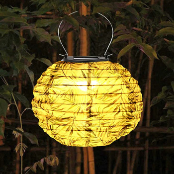 20 см водоустойчива соларна LED лампа за китайски фенери Външна градинска сватбена празнична парти Декоративна кръгла висяща лампа