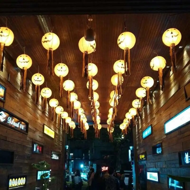 1db tök világos denevér pók fekete papír narancs fehér függő lámpás Halloween születésnapi parti barkácsolás dekoráció Halloween kellékek