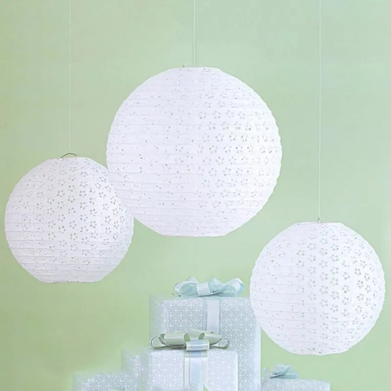 Festivalio reikmenys balti tuščiaviduriai kiniški popieriniai žibintai 4-6-8-10-12-14-16 colių vakarėliams ir vestuvėms dekoruoti pakabinamas popierinis rutulys
